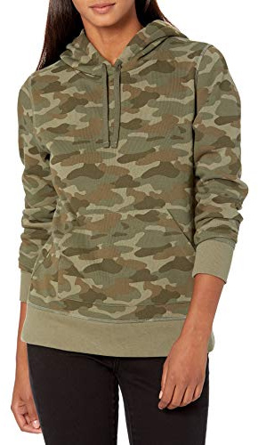 Amazon Essentials Sudadera con Capucha y Corte Regular de Felpa Francesa (Disponible En Tallas Grandes) Mujer, Verde Camuflaje, L