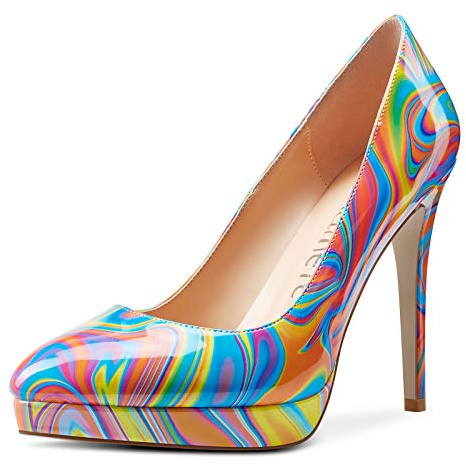 Castamere Women's Platform High Heels Fashion Slip-On Stilettos Court Shoes 4.7IN Heel Multicolor Colorful Patent Pumps UK 5