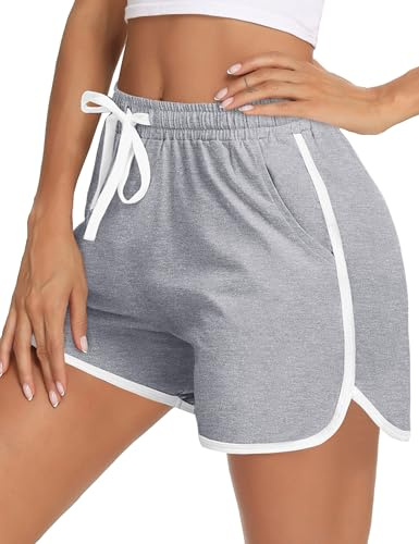 Aseniza Löparshorts för kvinnor, mjuka sportjoggingkläder, bomull, lounge, träning, gym, yoga, strippad hög midja med fickor