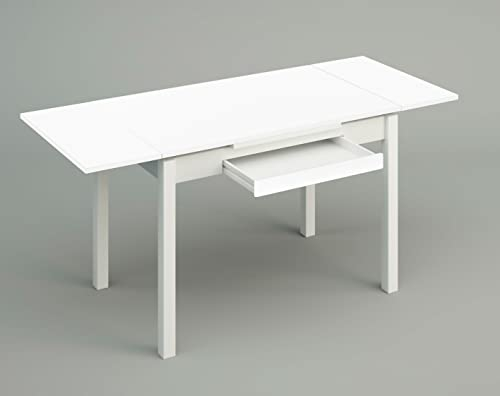 Mesa de Cocina Extensible con alas Laminado Blanco Metal Blanco
