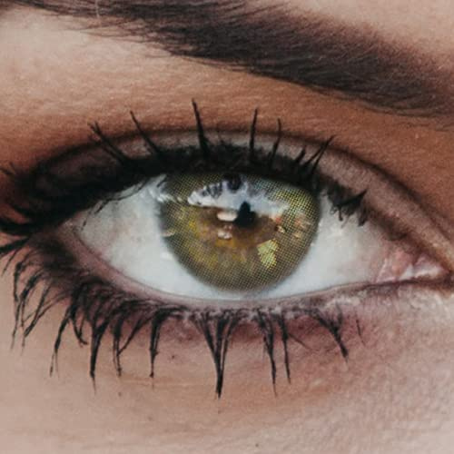 Glamlens lentilles de couleur vert naturelles colorées très haute opacité New York Green + étuis à lentilles de contact I 1 paire (2 pièces) I 90 Jours I sans correction I 0,00 Dioptries