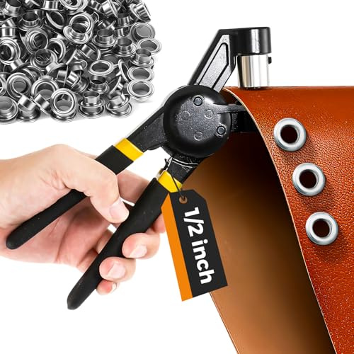 BEAMNOVA Grommet Tools Kit 1/2 Inch (12mm) Hand Press Pliers, Handheld Eyelet Setter with 500 Grommet Supplies, for Tarp Leather Canvas, One-Press Operation, Magnetic Alignment