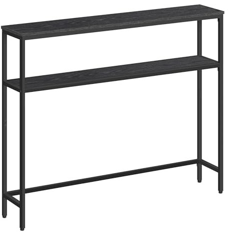 VASAGLE Tavolo Consolle, Tavolo Stretto a 2 Ripiani Portaoggetti, 20 x 100 x 80 cm, per Soggiorno, Corridoio, Ingresso, Grigio Antracite e Nero Inchiostro LNT131B22