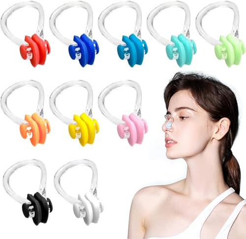 NAYAGOGO 10 Pcs 10 Colors Nose Clips Swimming, Nose Plug Reusable Waterproof Nose Protector, Waterproof Training Swim Nose Protector Plug, for Swimmers, Beginners