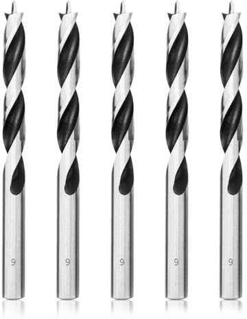 Meccion Holzbohrer 9mm 5Pcs Holzschlangenbohrer Brad Point Holzspiralbohrer Professional Holzbearbeitungbohrer