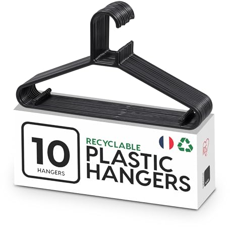 Iris Ohyama, Schlafzimmeraufbewahrung, Kunststoff-Kleiderbügel, 10 Stück, platzsparender Kleiderbügel, schwarz, BPA-frei, Schränke, Hemden, Mäntel, Krawatten, Anzüge, Hosen, CHM-39