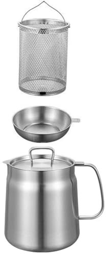 Oil Storage Pot with Filter Lid And Frying Basket - Large Capacity Grease Strainer And Container for Kitchen Cooking Or Frying Oil