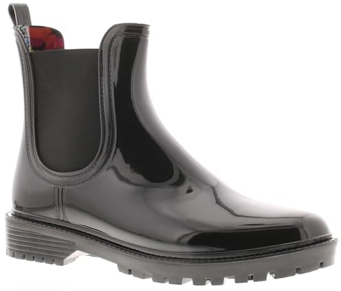 Platino Splash Womens Waterproof Chelsea Wellington Boots-Lightweight Slip On PVC Rain Boots for Dog Walking, Gardening, Festivals Riding Ankle Wellies in Black, Navy Blue & Red Black 5 UK