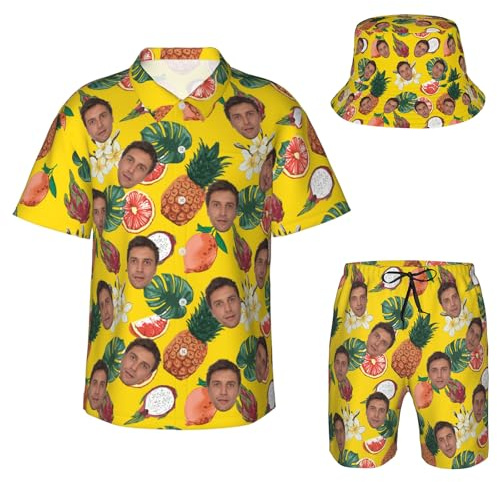 Naispanda Camisa Hawaiana Personalizadas Hombre Pantalones Cortos Conjunto, Camisas Hawaianas con Cara de Foto Personalizada para Hombres, Cara Personalizada Verano Conjunto Camisa Hawaiana