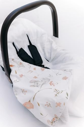 Viculii Double Sided Baby Wrap for car seat | baby mouse and flowers wrap swaddle cover cosytoes blanket for car seat 100x100cm | girl