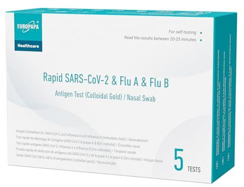 EUROPAPA 5x Test Rapido Corona Home Test e Test Influenza A/B per Covid-19 e Influenza A/B, Test Antigenico Autotest SARS-CoV-2 3 in 1 Combo Rapido Cassetta, Confezionato Singolarmente