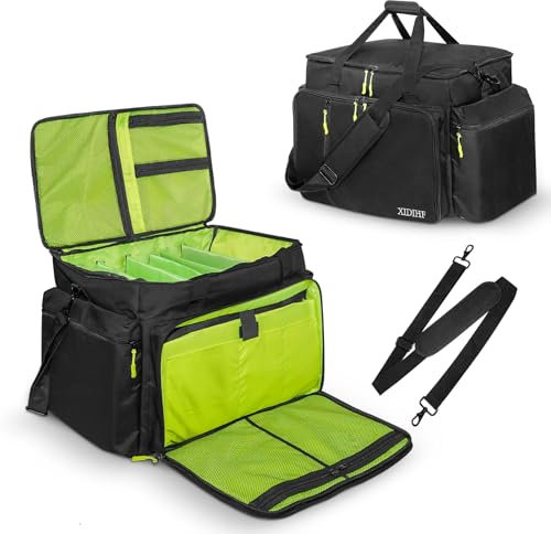 SUNDOY Grande borsa per DJ da viaggio, con fondo staccabile e divisori per cavi, attrezzatura da DJ, attrezzatura audio, accessori per strumenti musicali, Nero-verde., 48 x 35.5 x 31, Borsa per cavi