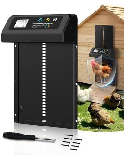 Lorrtta Porte Poulailler Automatique avec Écran LCD, Système Anti-Pincement, Résistant Aux Intempéries, Ouverture Verticale, Aluminium, IPX5, Installation en 3 Minutes, Petit Poulailler, Grande Ferme