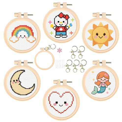 Cukol Cukol Kit Ricamo Bambini 6 Pezzi - Punto Croce Kit da Ricamare Bambini Principianti, Artigianato Manuale Cucito Divertenti per Regalo Bambina Ragazzi, Facile Creativo Cross Stitch Embroidery Set