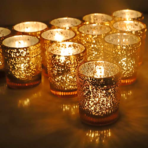 Vohocandle Photophore Verre Effet Mercure doré pour Centre de Table