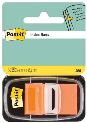 Post-it Index Flags, Medium, Orange, 1 Dispenser 25.4 mm x 43.2 mm, 50 Flags - to Mark, Highlight or Color Code Important Information