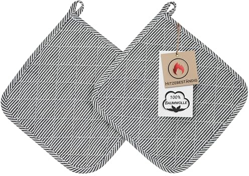 ZOLLNER 2 Presine da cucina e forno - sottopentola resistente al calore - Cotone - 24x24 cm - con pratico gancio - lavabile fino a 60 °C - grigio/bianco - Certificato Oeko-Tex®