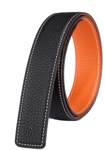 Vatee's Ceintures en cuir véritable réversibles pour hommes/femmes sangle de ceinture de remplacement sans boucle 38mm de large 110cm longue Noir/Orange