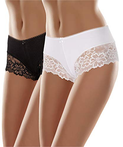 Merry Style Culotte Hipster Eleganti Mutande Donna Cotone morbide Slip Donna Cotone Boxer comode Traspiranti Elasticizzate in Pizzo Intimo Femminile Confortevole MSGAB107 (Nero/Bianco (2Pack), S)