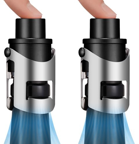 HYZ 2-Pack Champagne Stoppers Wine Saver, Sparkling Wine Vaccum Stoppers with Built-in Pump for Champagne, Prosecco and Cava - Stainless Steel + ABS Champagne Bottle Stoppers, Black