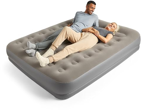 Silentnight Air Bed King with Built in Pump - High Rise Flocked Non Slip Electric Airbed Comfortable Full Body Support Air Mattress for Guests, Camping, Caravans - Grey - King