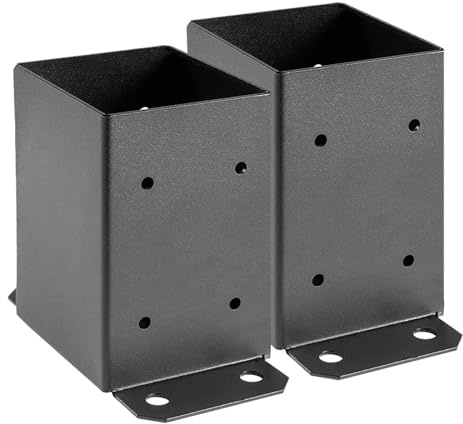 SPACEUP - Base de poste de 4 x 4 (2 unidades, base de poste de cubierta de 9 x 9 cm, base de anclaje de poste de madera negra mate para soporte de barandilla de pabellón