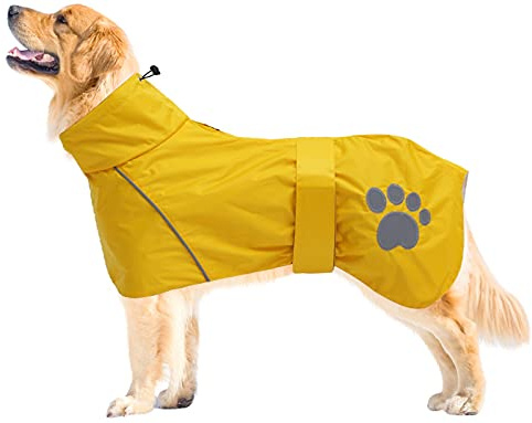 Geyecete Dog Raincoat Jacket Adjustable Lightweight Raincoat cloth Best Gift for dogs with Safe Reflective-Yellow-XL