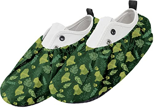 Ferocity Mehrweg Schuhüberzieher EU 25-30 für Kinder Wasserabweisend Überschuhe Rutschfester Waschbarer Schuhschützer Unisex Jungen Mädchen aus Polyester mit Bunten Motiven Green Dino [142]