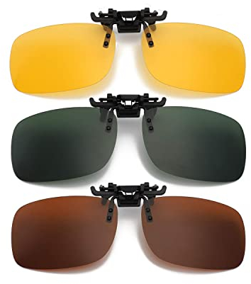 KAIAIWLUO Clip-On-Sonnenbrille,2 PCS Polarisierte Gläser + 1 PCS Nachtsicht-Sonnenbrille Unisex Rahmenlose Rechteckige Gläser Sonnenbrillen Clip für Männer Frauen Fahren und Outdoor-Tagsicht