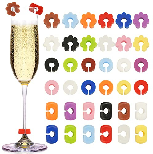 Lasiyanor 36 segna bicchieri in silicone per bevande, 3 forme e ciondoli colorati per bicchieri da vino, per bar, feste, flute da champagne, cocktail, martini