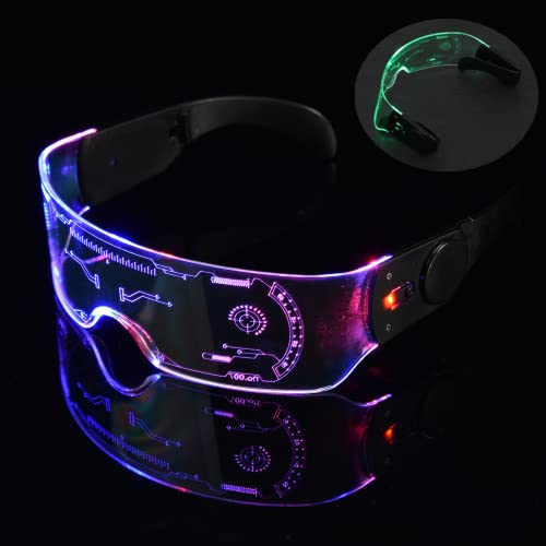 Willingood Cyberpunk LED Brille, 7 Farben LED Leuchtende Brille Visierbrille Bunte Nenobrille Partybrille, Brillenbügel Faltbar, Wunderbar für Party/Cosplay/Disco/DJ/Musik/Konzert/Weihnachtsfeiern
