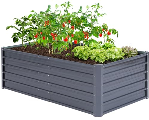 Ohuhu Fioriera rialzata in metallo per esterni, 1,8 x 0,9 x 5,9 m, rinforzata, zincata, antiruggine, in acciaio colorato, per verdure, aiuole rialzate resistenti per coltivare fiori, erbe grasse