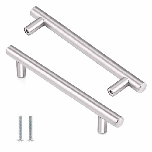 KTHZI 2 Pack Kitchen Cupboard Handles,Stainless Steel Handles Cabinet T Bar Knobs,Furniture Handles for Steel Kitchen Door,Drawer,Wardrobe,Brushed Cabinet(Hole Centre 128mm)