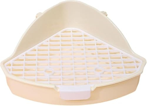 Taicols Lapin Toilettes Animaux de Compagnie,Bac à Litière pour Lapin avec Grille, Pot Triangle Entraîneur en Cage, Toilettes Animaux de Compagnie (Blanc)