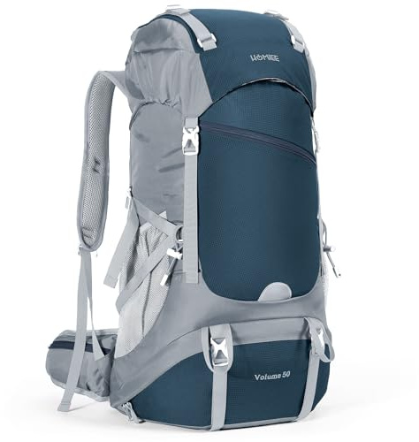HOMIEE 50L Waterproof Hiking Backpack for Men Women, Lightweight Trekking Backpack with Rain Cover, Large Camping Rucksack for Outdoor Sports Travel Hiking Cycling Climbing Mountaineering
