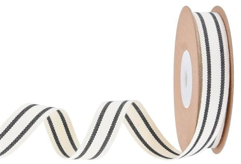 Cinta de algodón a rayas, cinta decorativa, cinta de regalo, cinta decorativa para lazos para el cabello, envoltorio de regalo, decoración de fiestas, decoración navideña, negro, 15 mm x 10 yardas