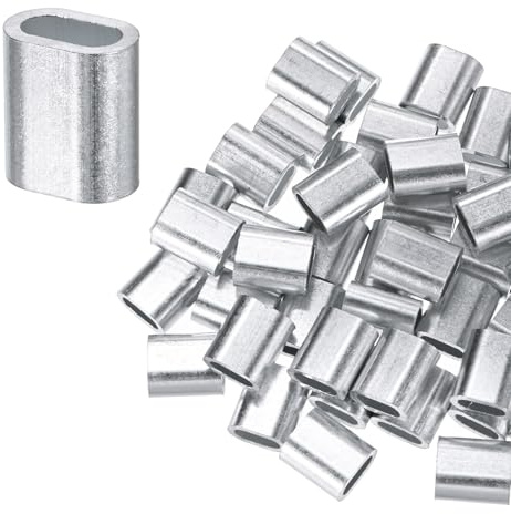M METERXITY 100-Pack Aluminum Crimping Loop Sleeves, 4mm 1/6 Single Round Barrel Wire Rope Sleeves Cable Ferrule for Wire Rope/Cables Crimping Loop Sleeve