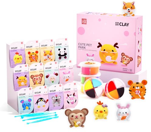 LOUFOR Air Dry Clay Kit -12 Animals Modeling Clay for Kids Arts and Crafts