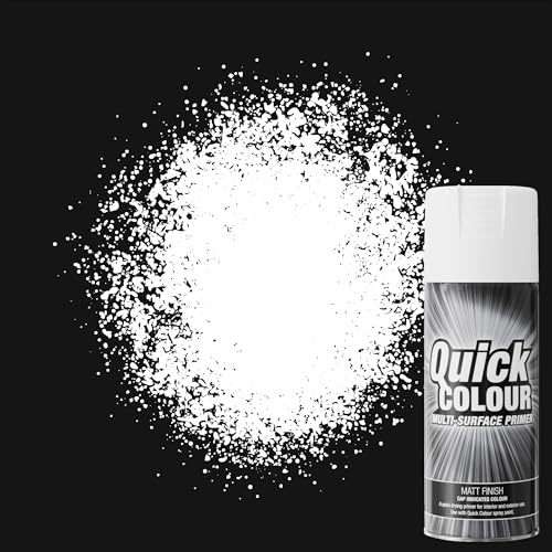 Quick Colour White Multi Purpose Primer Spray Paint 400ml, Fast Drying for Wood, Metal, Ceramics
