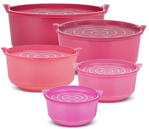 ANJUKE 10pcs Plastic Mixing Bowls with Lids,Gradient Purple Nesting Salad Bowls for Baking,Cooking,Serving,and Storage - Large, Durable, and Stackable(0.7-4.4L)