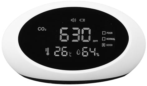 CO2-mätare Inomhus, 3-i-1 Luftkvalitetsmätare med HD LCD-display, Bärbar Koldioxiddetektor med Temperatur- och Fuktighetsmätning, Uppladdningsbar, 400-5000 ppm