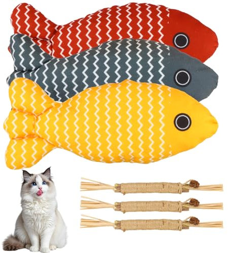 6 Stück Katzenspielzeug, Knabberstangen Katze, Katzenminze Sticks, Interaktive Spielzeug, Katzen Sticks zur Zahnreinigung, Simulation Fisch, Plüschtiere für Haustiere, für Katzen Spielen und Kauen