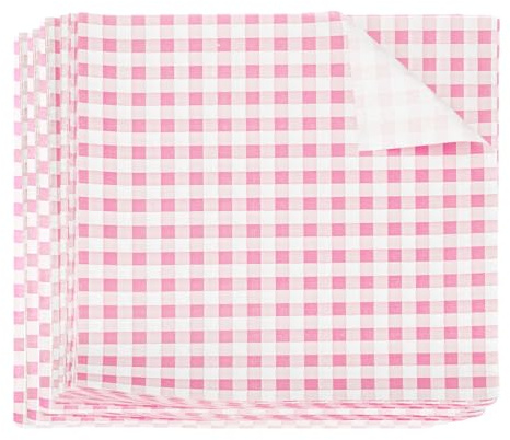 QUARKZMAN 500 Fogli Carta Oleata Quadrata a Quadretti 18x18cm Carta da Imballaggio per Alimenti Cerata Secchi Assorbente per Forno Cestini da Picnic Pane Hamburger, Rosa