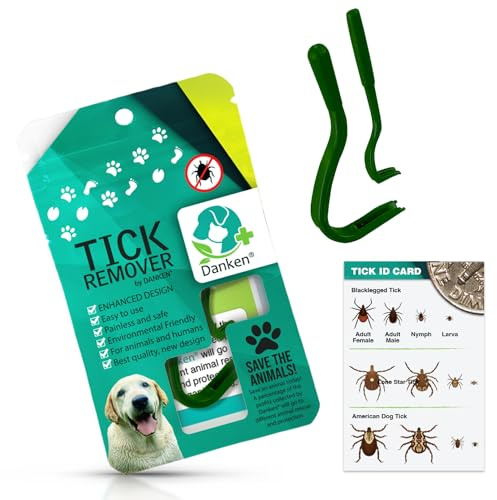 Danken® Tick Remover Tool for Dogs, Cats, Horses, and Humans | Enhanced Design | Tick Grabber | Tick Puller | Tick Tweezer | Safe & Easy Tick Removal | 1-Pack of 2 | with Resealable Bag