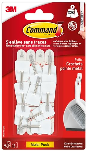 Command Crochet Pointe Métal Petit Modèle - Lot de 9 Crochets et 12 Languettes Adhésives pour l'intérieur - Sans outil - Accrochage sans Dommage