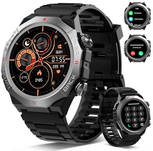 Atheewon Militär Smartwatch Herren Damen, Smart Watch mitTelefonfunktion Schwarz