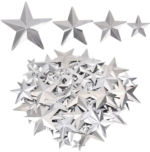 GORGECRAFT 160pz 4 misure Stella In Metallo Argentato Stelle In Metallo Zincato Stelle Rustiche Vintage Primitive Stelle Tridimensionali Albero di Natale Ornamento Patriottico Giorno Dell'Indipendenza