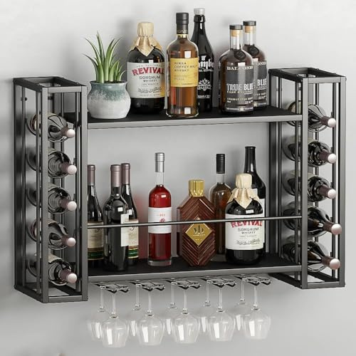 ZAOBAS Wall Mounted Wine Rack with Glass Holder, 40 W x 9.8 D x 21.6 H