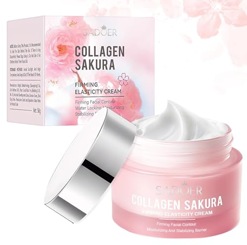 Colageno Sakura Crema Facial, Crema Colageno Facial, Flor de CerezoCrema, ColagenoCrema Facial, Cuidado Diario de la Piel, Hidratación de la Barrera de la Piel Durante, para Adolescentes y Mujeres