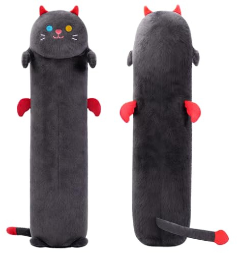 Black Cat Plush Toy, 120% Ultra-Soft Giant Fluffy Children's Cuddle Pillow, Adorable Black Cat Oversized Long Cushion, Suitable for Girls - 70cm